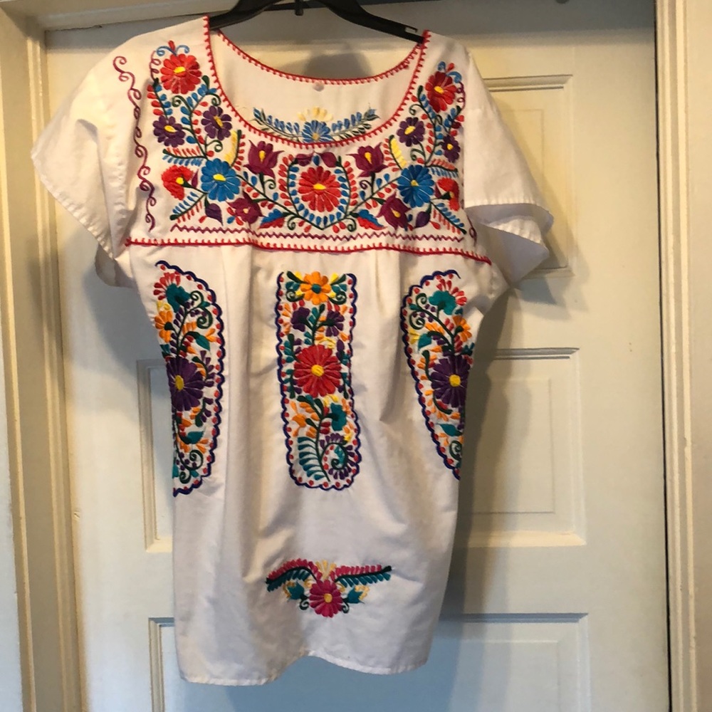 Beautiful colorful floral embroidered Mexican top
